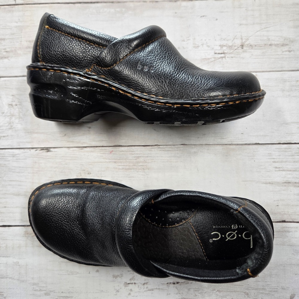 b.o.c. Born Concept Clogs Platform Shoes Womens 7M Black Grained Leather Slip On